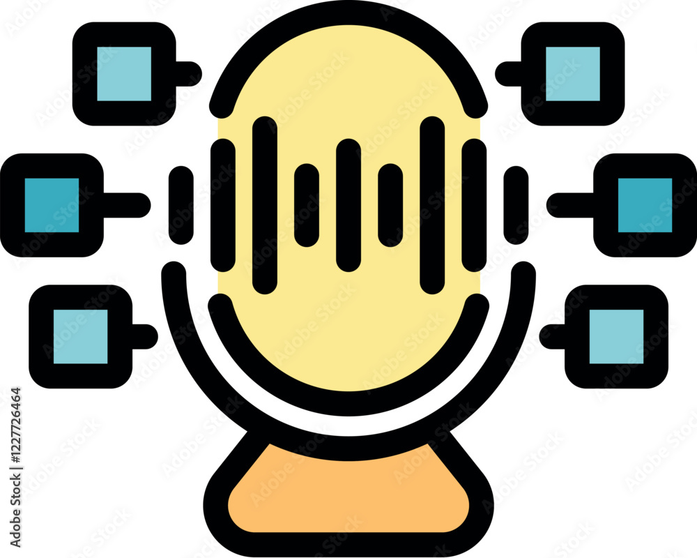 Poster voice assistant processing audio waves, converting speech into digital information for analysis and 