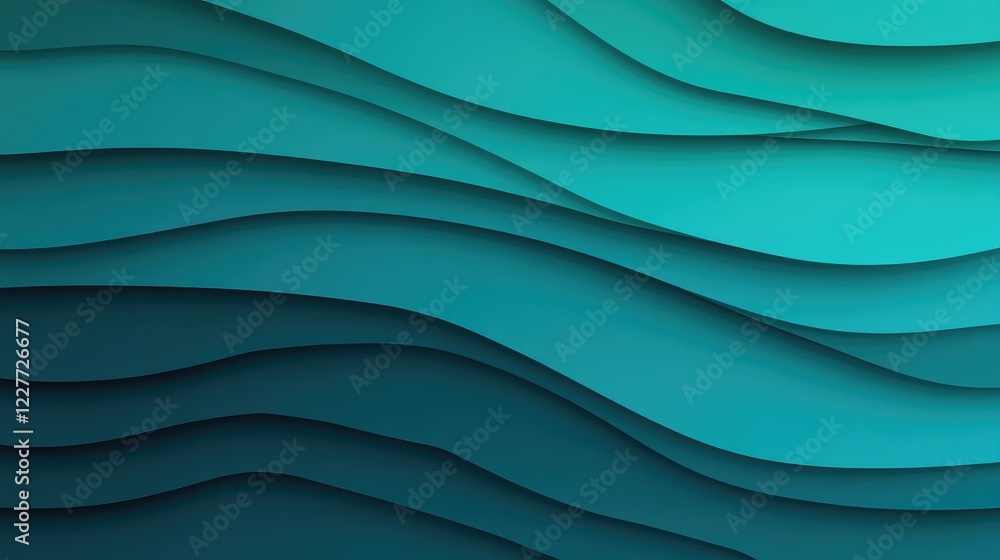 Wall mural Sleek abstract gradient background featuring smooth transitions from teal to azure with layered waves for modern design projects