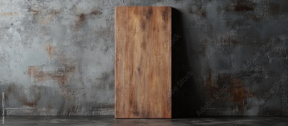 Poster vertical wooden board mockup with blank space for text against a textured concrete background for ve