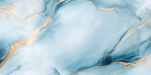 Elegant light blue marble texture background with golden veins and ample copy space for versatile...