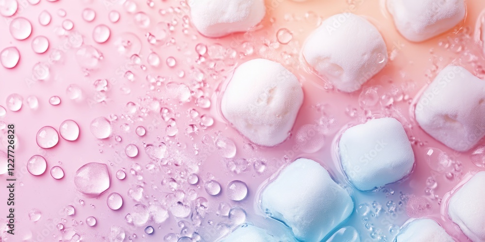 Poster elegant marshmallow backdrop with intersecting oil droplets and gradients providing empty space for 