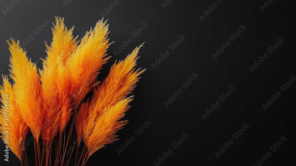 Poster soft yellow and orange pampas grass against black background minimalist nature concept vertical comp
