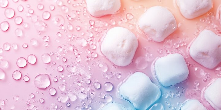 Elegant marshmallow backdrop with intersecting oil droplets and gradients providing empty space for text or design purposes.