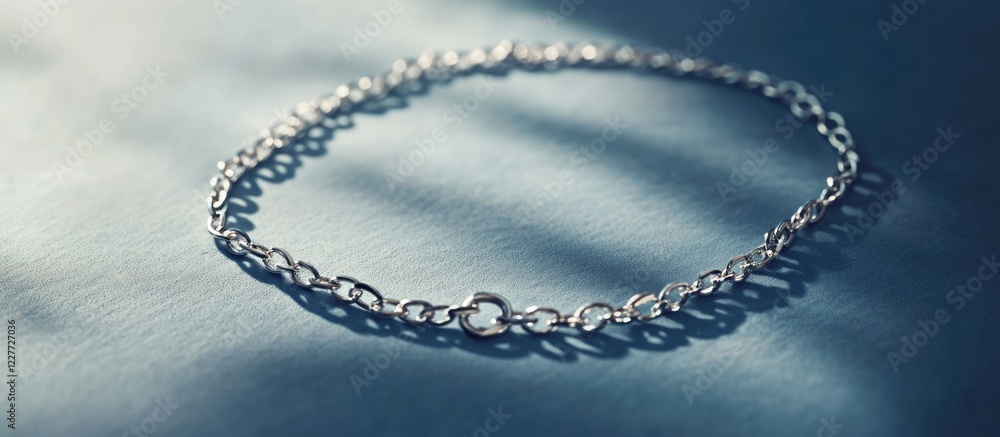 Poster delicate silver chain necklace on a softly lit surface with gentle shadows and ample copy space for 