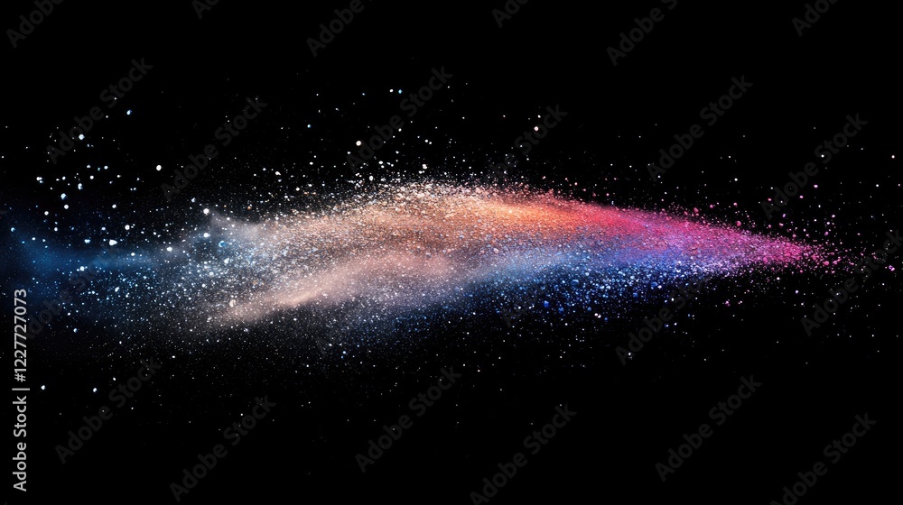 Poster vibrant explosion of multi-colored paint dust particles on a dark background creating striking visua