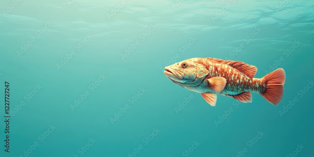 Aufkleber elegant grouper fish gliding through serene ocean waters with ample empty space for customizable tex