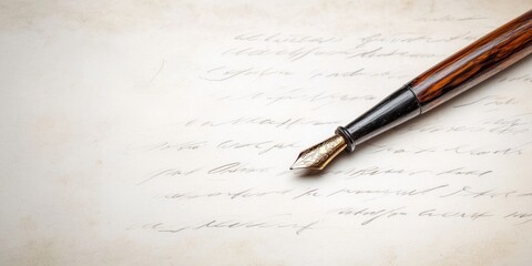 Fototapeta premium Elegant handwritten notes with a vintage fountain pen on textured paper creating ideal space for personalized messages or invitations.