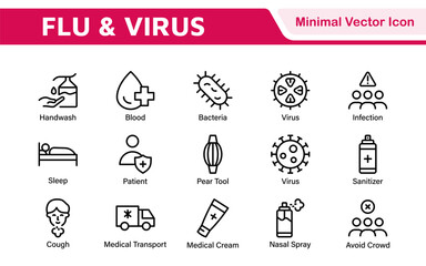 Flu and Virus Icon Set. An essential collection of icons designed to promote health awareness, perfect for enhancing medical materials, educational content, and public health campaigns.