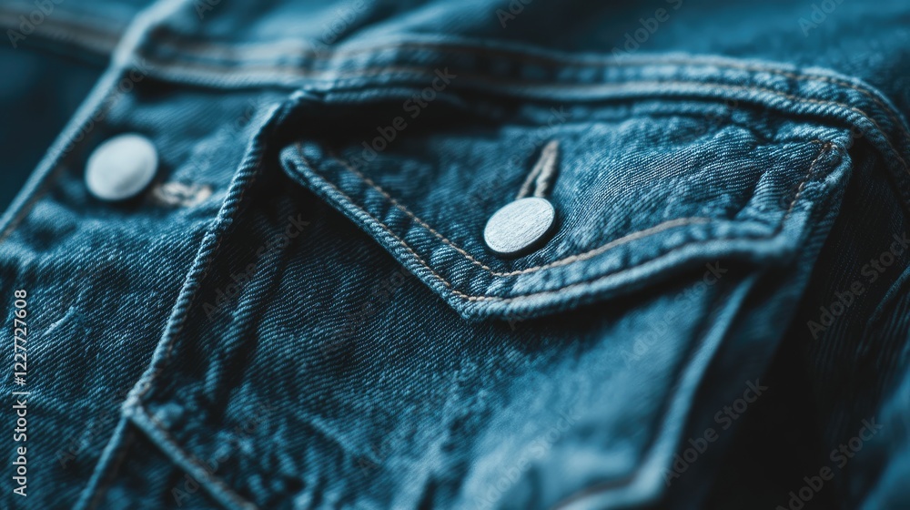 Poster Denim Jacket Close Up Showing Texture and Details of Button and Stitching