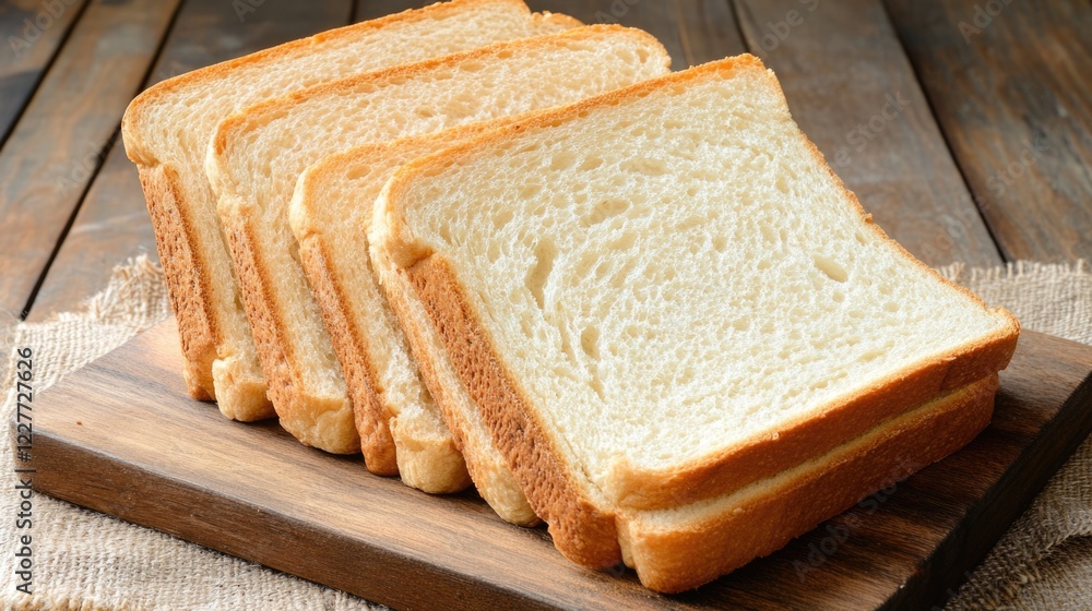Poster sliced wholemeal bread arranged on a wooden cutting board with rustic table background showcasing fr