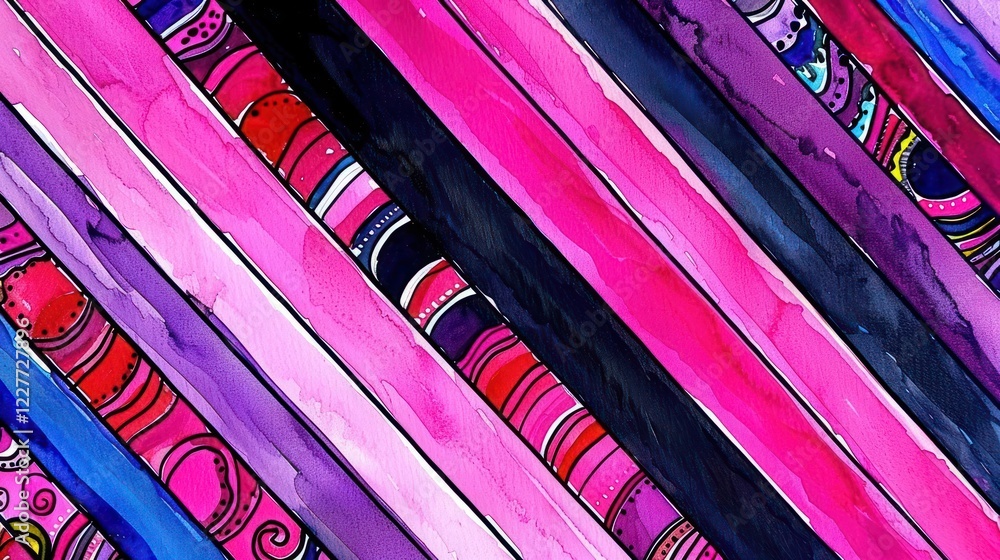 Poster Vibrant abstract artwork featuring colorful stripes and patterns in a dynamic arrangement