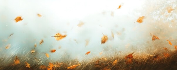 Autumn leaves dance in the gentle breeze under a hazy sky, evoking a sense of peaceful transition.