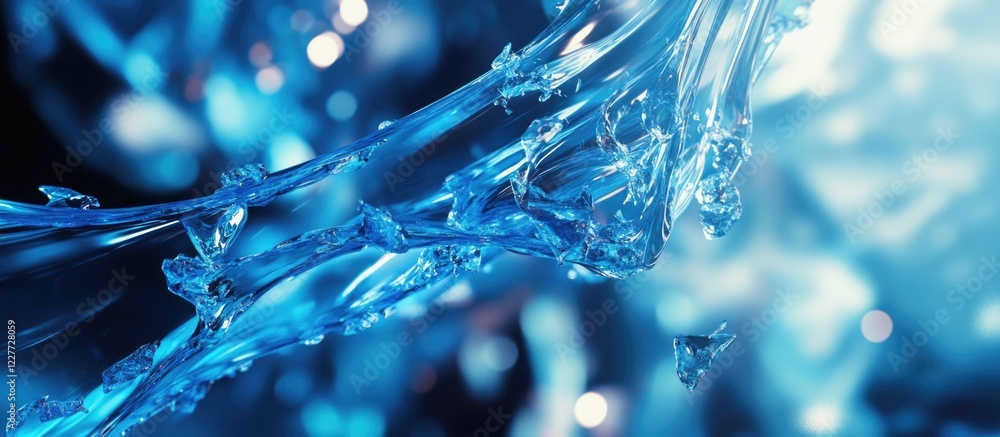 Poster futuristic abstract blue glass streams with glowing effects and empty text space for creative design