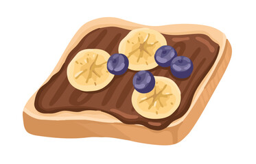 Nutritious Toast with Banana and Blueberries. Perfect Balanced snack. Vector.
