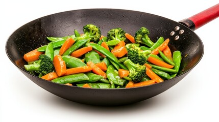 Freshly Stir-Fried Vegetables in Wok with Bright Colorful Ingredients