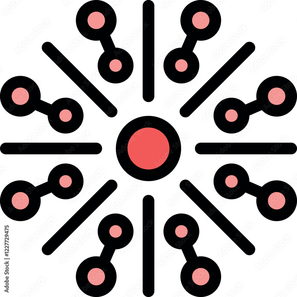 Poster visual representation of a network, showing interconnected nodes branching out from a central hub, s