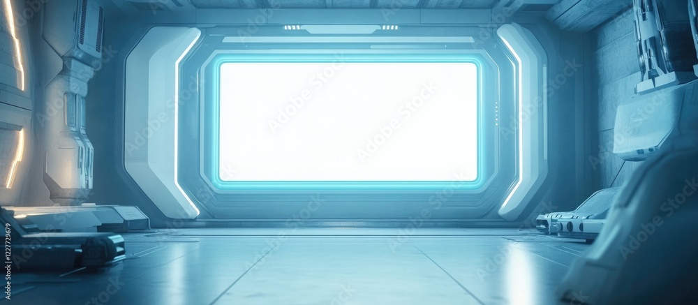 Aufkleber futuristic digital whiteboard in a high-tech workspace with clear space for custom text or graphics 