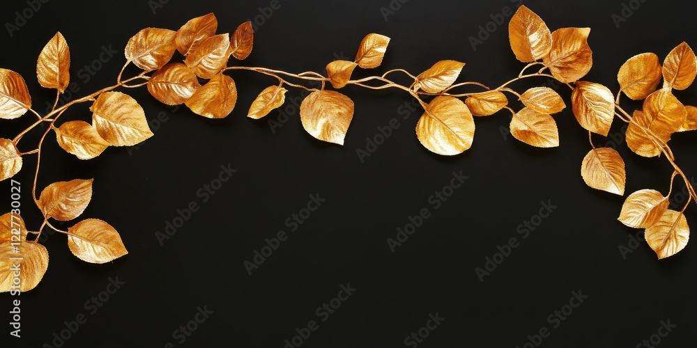 Poster elegant golden autumn leaves composition on a black background with ample space for adding personali