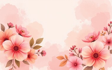 Delicate Pink Floral Watercolor Design Romantic Blossom Background Soft Pastel Flowers Wedding