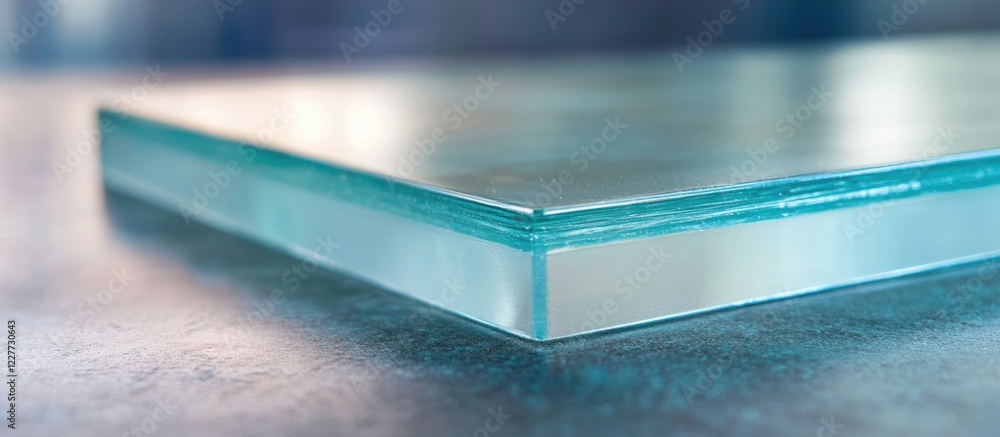 Poster close-up of a glass panel in a contemporary commercial space with ample empty space for text or desi