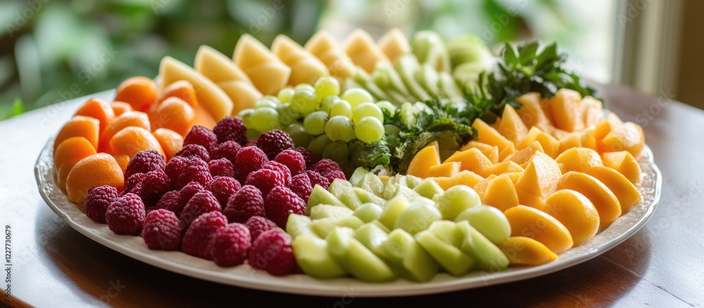 Poster vibrant fruit platter display for celebrations with empty space for personalized text or messages