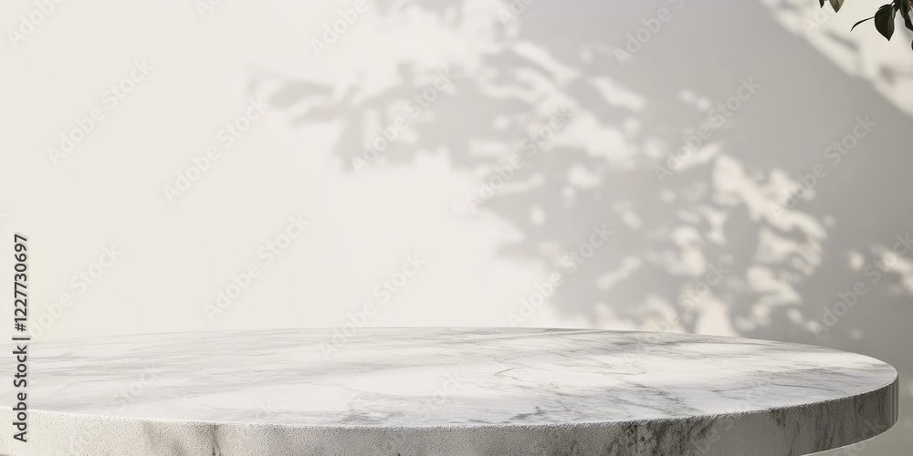 Poster elegant light marble tabletop with soft shadows and off-white background offering ample space for te