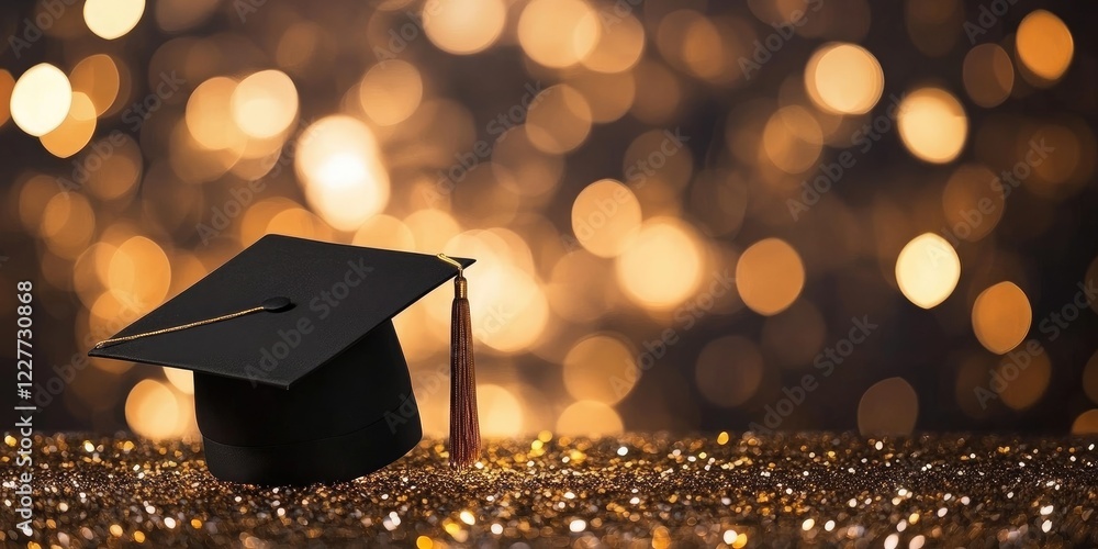 Aufkleber elegant gradient background featuring graduation cap amidst golden bokeh and sparkling reflections w