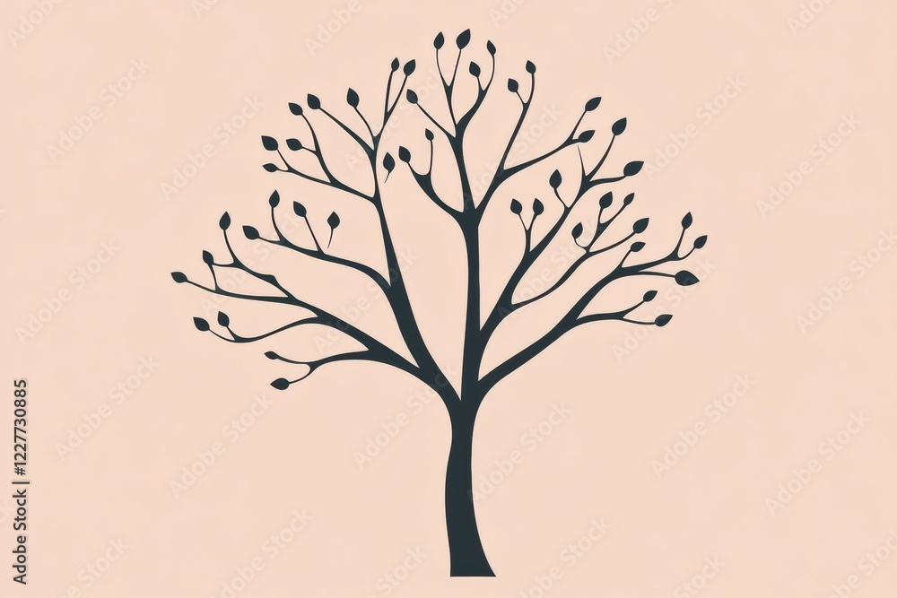 Poster stylized tree icon featuring branches and leaves against a soft background. generative ai