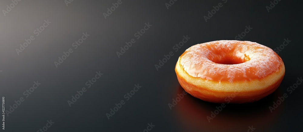Poster glazed donut on dark background with ample empty space for promotional text and advertising messages