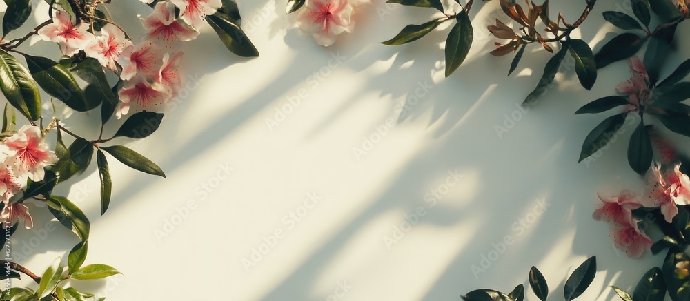 Poster floral frame mockup on light wall showcasing empty copy space for personalized text or artwork displ