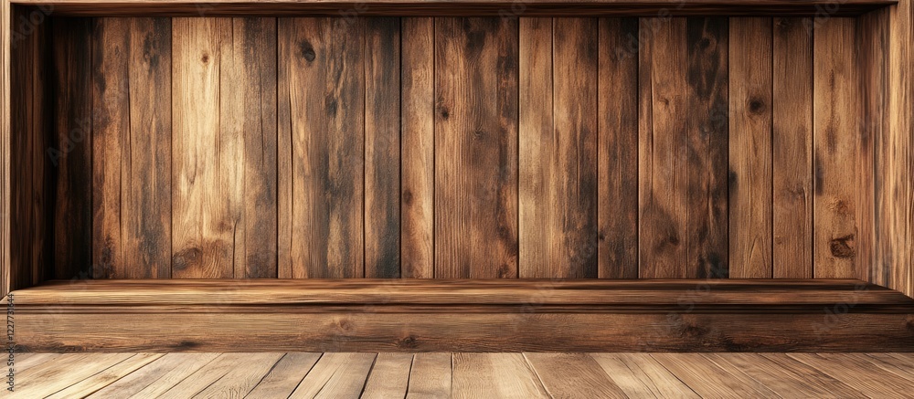 Poster handcrafted wooden wall cabinet display with empty space for text ideal for event decor and party se