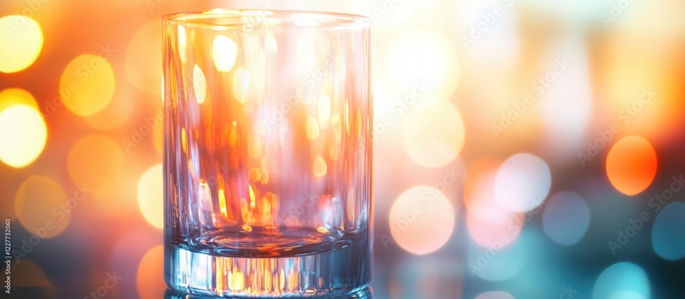 Poster glass prism refracting colorful light against a blurred background with ample copy space for text an