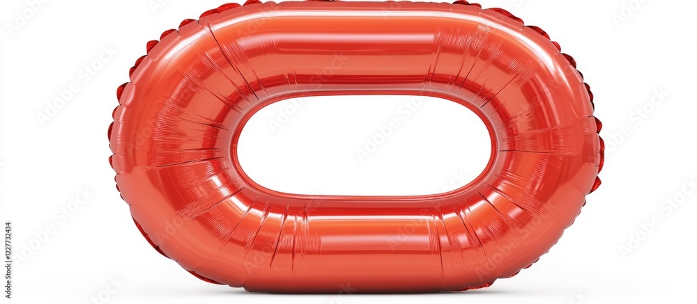 Poster red d-shaped balloon isolated on white background with ample empty space for customizable text and d