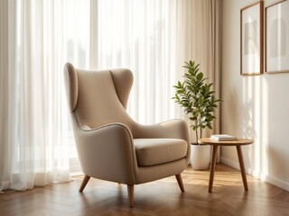 Cozy armchair and coffee table, modern interior design and comfort