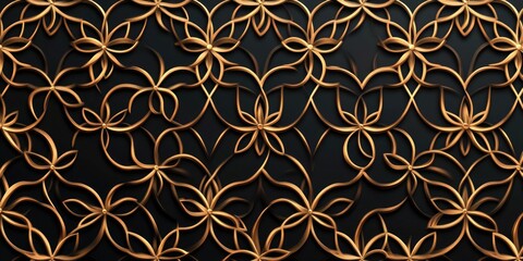 Elegant seamless black background with golden geometric floral ornaments luxury modern texture for decorative design and text space