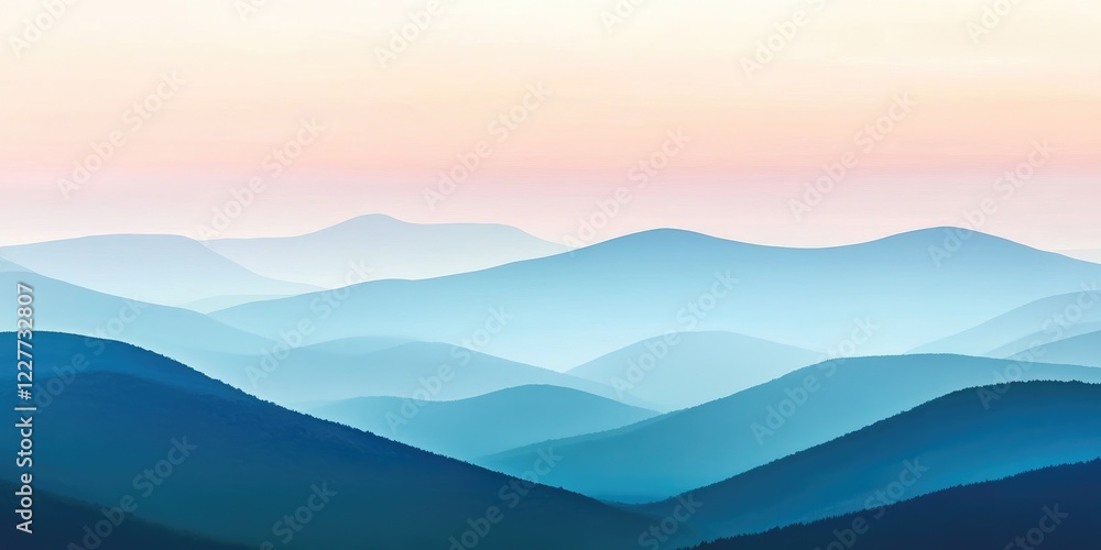 Poster serene gradient panorama of rolling hills in soft hues with ample space for text overlay or message 