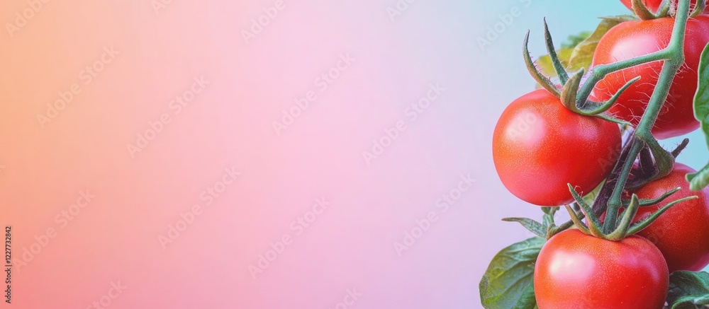Poster Fresh vine-ripened tomatoes against a soft gradient backdrop with ample empty space for text and design purposes.