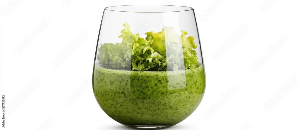 Poster refreshing green smoothie in a stylish glass surrounded by fresh vegetables and plenty of empty spac