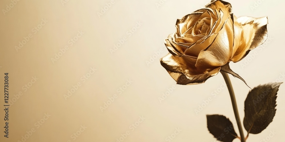 Poster elegant drooping gold rose on a soft background with copy space for text and design elements