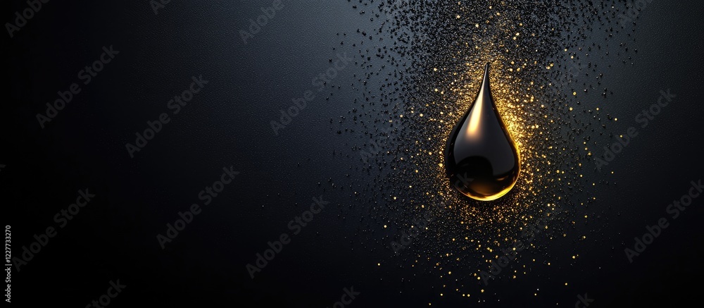 Poster glittering water droplet against a dark background with ample space for text and design enhancements