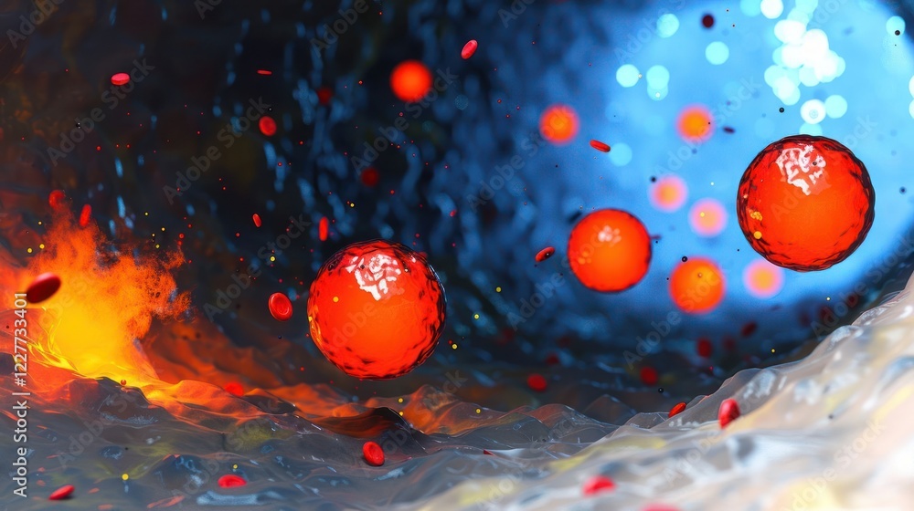 Aufkleber abstract representation of molecular activity in a vibrant, dynamic environment with glowing particl