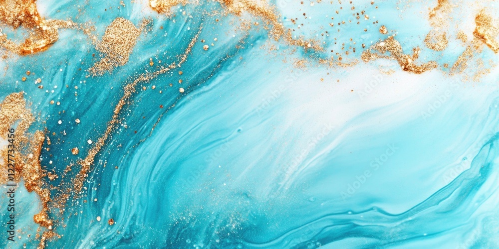 Poster elegant blue and gold abstract background with shimmering glitter and fluid texture ideal for elegan