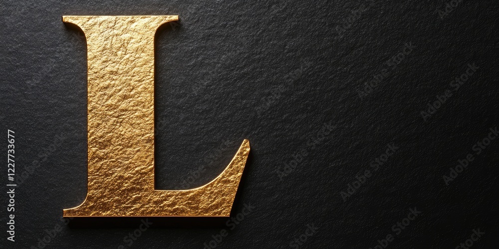 Aufkleber gold foil letter l on a black background with ample space for custom text or branding messages. idea