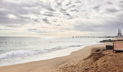 View of the Seashore at Sunset in Badalona.
