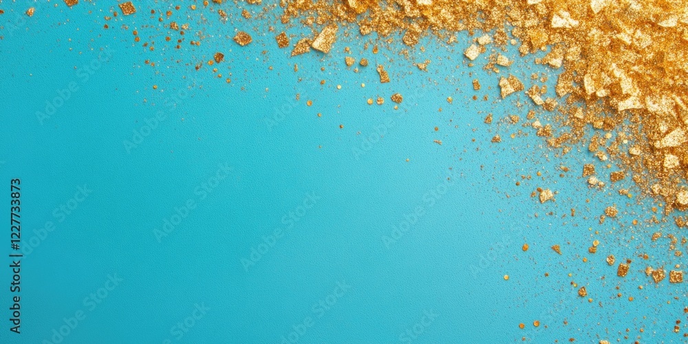 Poster golden glitter on vibrant blue background creating a decorative space for text and design elements i