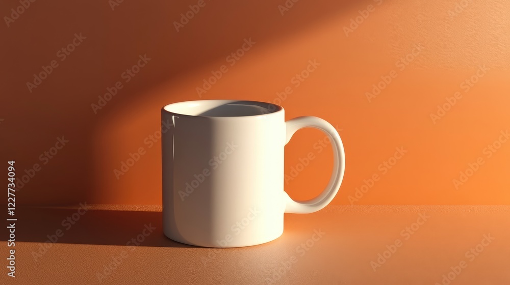 Aufkleber minimalist white coffee mug against a warm backdrop with ample copy space for branding or text place