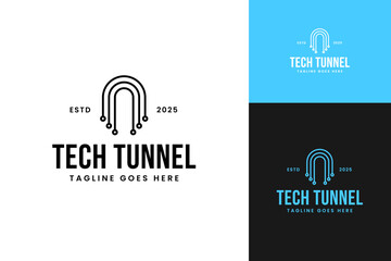 Tech tunnel logo design template vector illustration idea