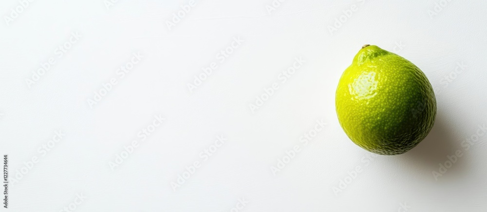 Poster fresh green lime on white background with ample copy space for text and design elements.
