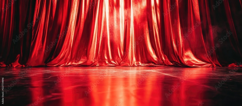 Aufkleber gleaming red stage curtains for grand opening with empty space for text and dramatic lighting effect