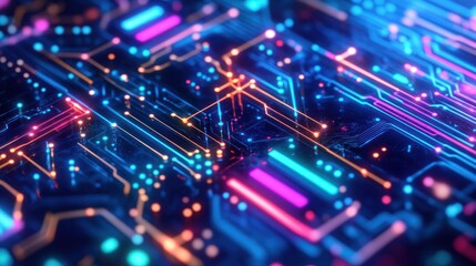 Obraz premium Glowing Circuit Board, Tech, Abstract Background, Digital, Innovation